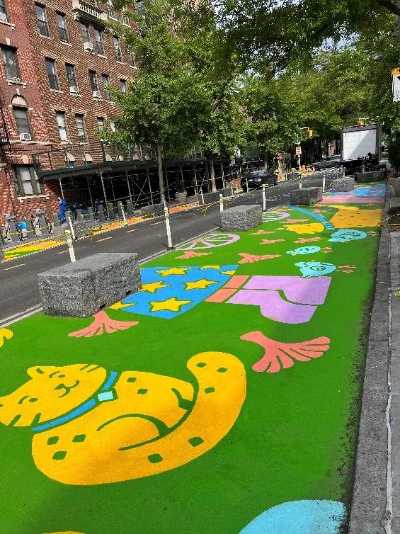 Installing street murals for Astoria 31st Ave Open Streets, Queens, NY (May 2026)